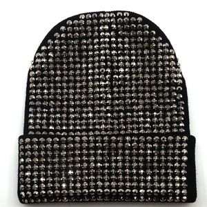 Black knit hat with crystal like beading